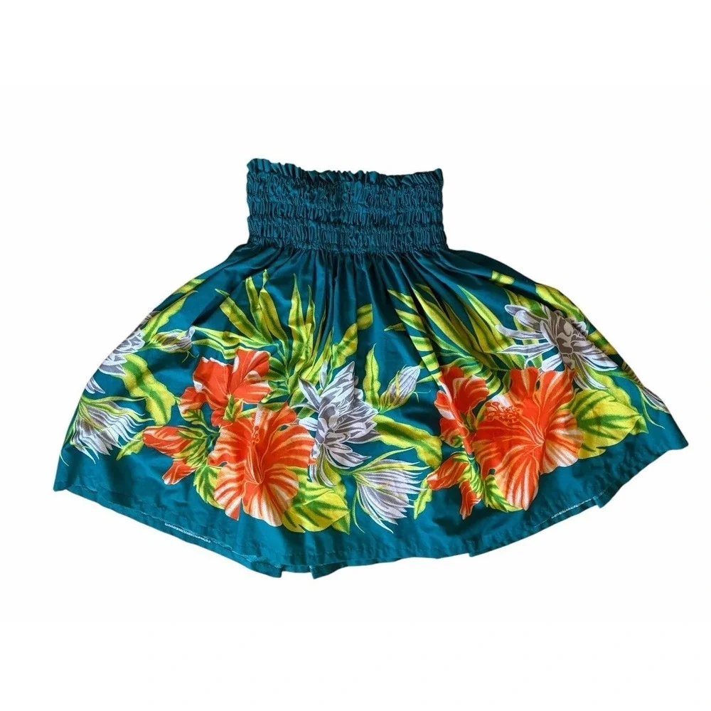 Hula Skirt Pau Pa'u Vintage Floral Leaf Hibiscus Hawaiian Made Dance Hawaii